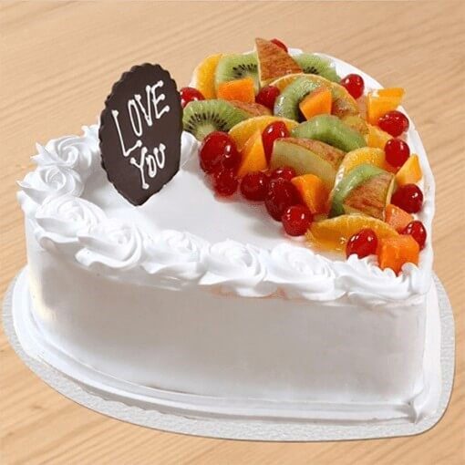 Fruit Vanilla Heart Shaped Cake