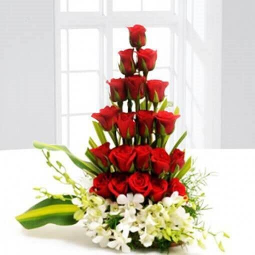 Red Roses and Orchids Arrangement