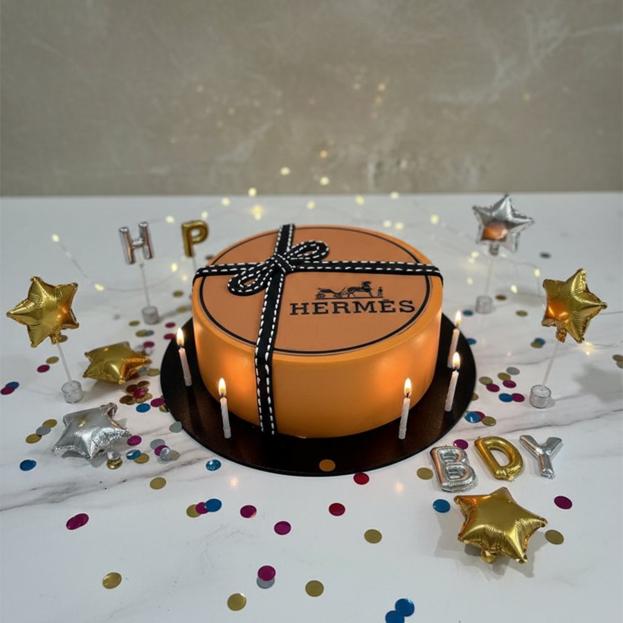 Iconic Orange Designer Gift Box Cake