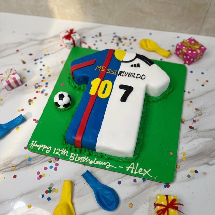 Messi vs. Ronaldo Split Jersey Cake