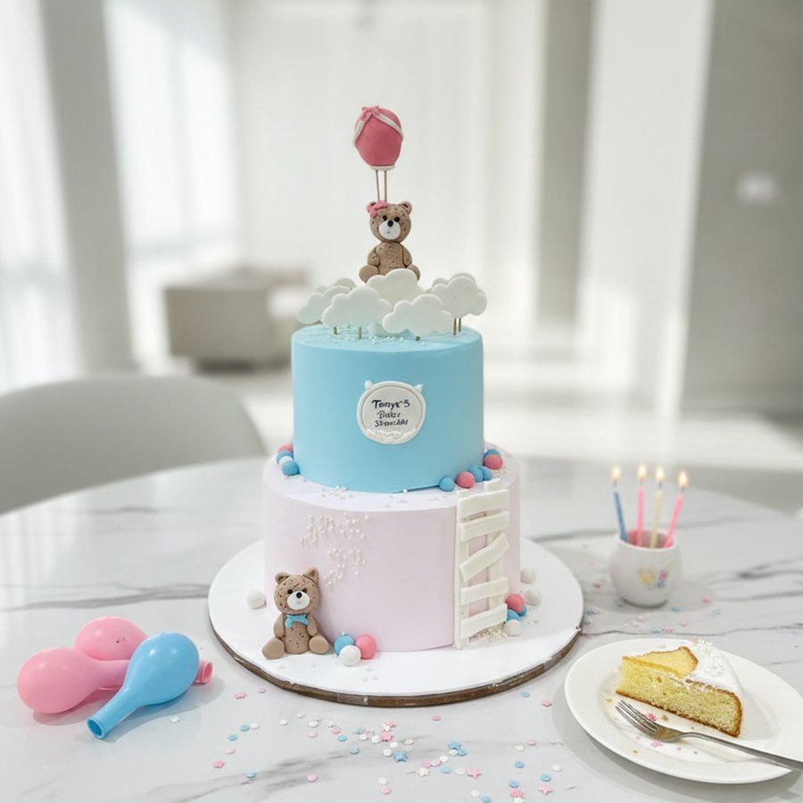 Dreamy Teddy Bear & Ladder Baby Shower Cake