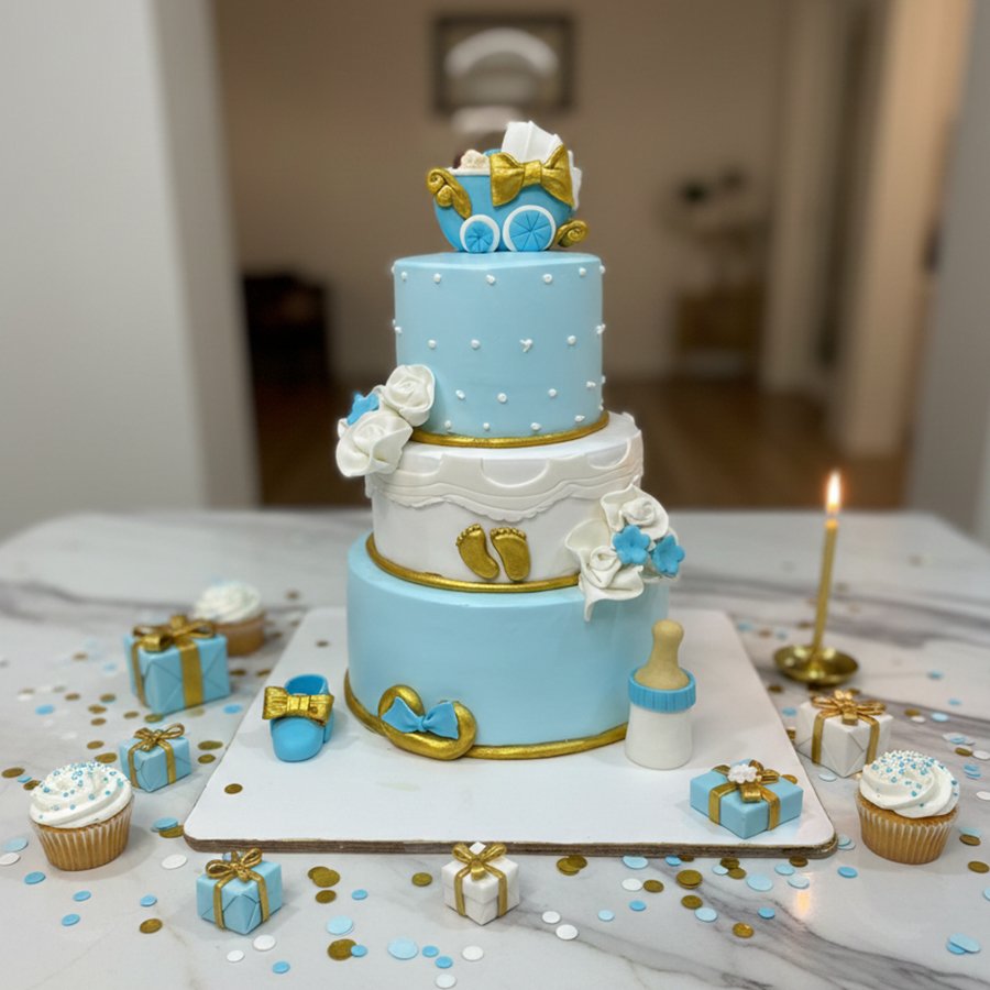 Luxury 3-Tier Welcome Baby Boy Cake