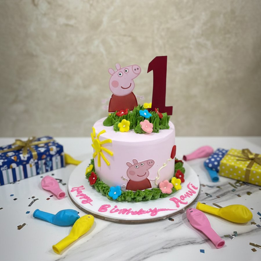 Peppa Pig Sunny Garden 1st Birthday Cake