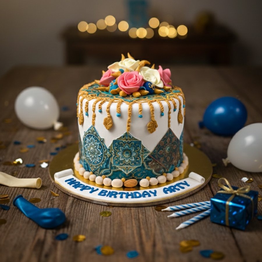 Exotic Blue & Gold Tapestry Cake