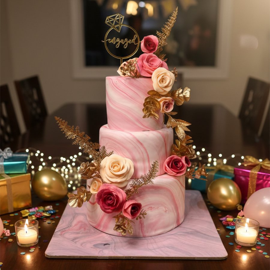 Luxurious Pink Marble Engagement Cake