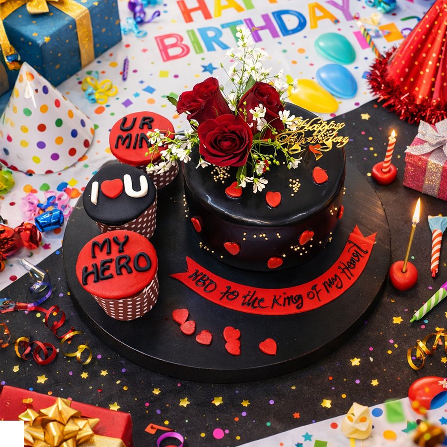 "King of my Heart" Cake and Cupcake Combo