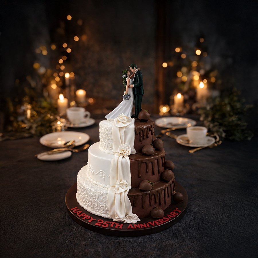 25th Wedding Anniversary Half-and-Half Designer Cake