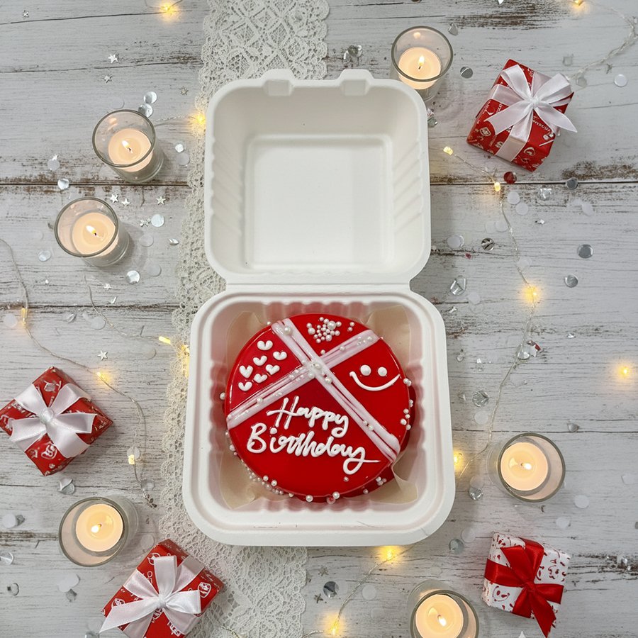 Radiant Red Mirror Glaze Birthday Bento Cake