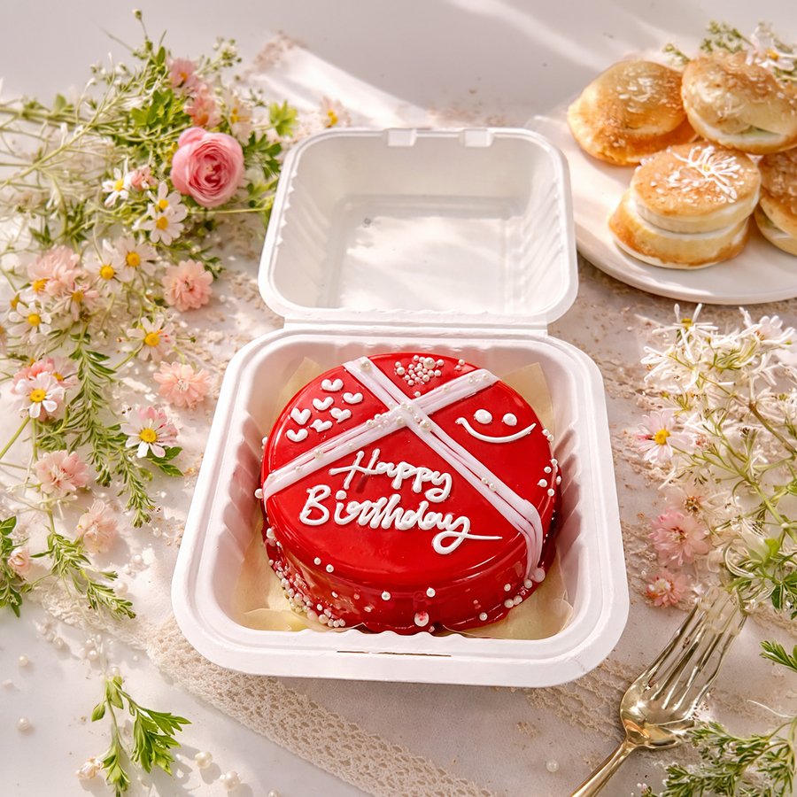 Romantic Red Glaze Birthday Bento Cake