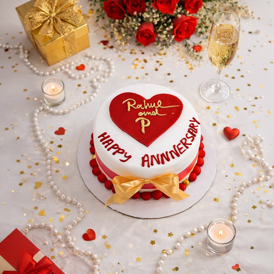 Classic Red Heart Personalized Anniversary Cake