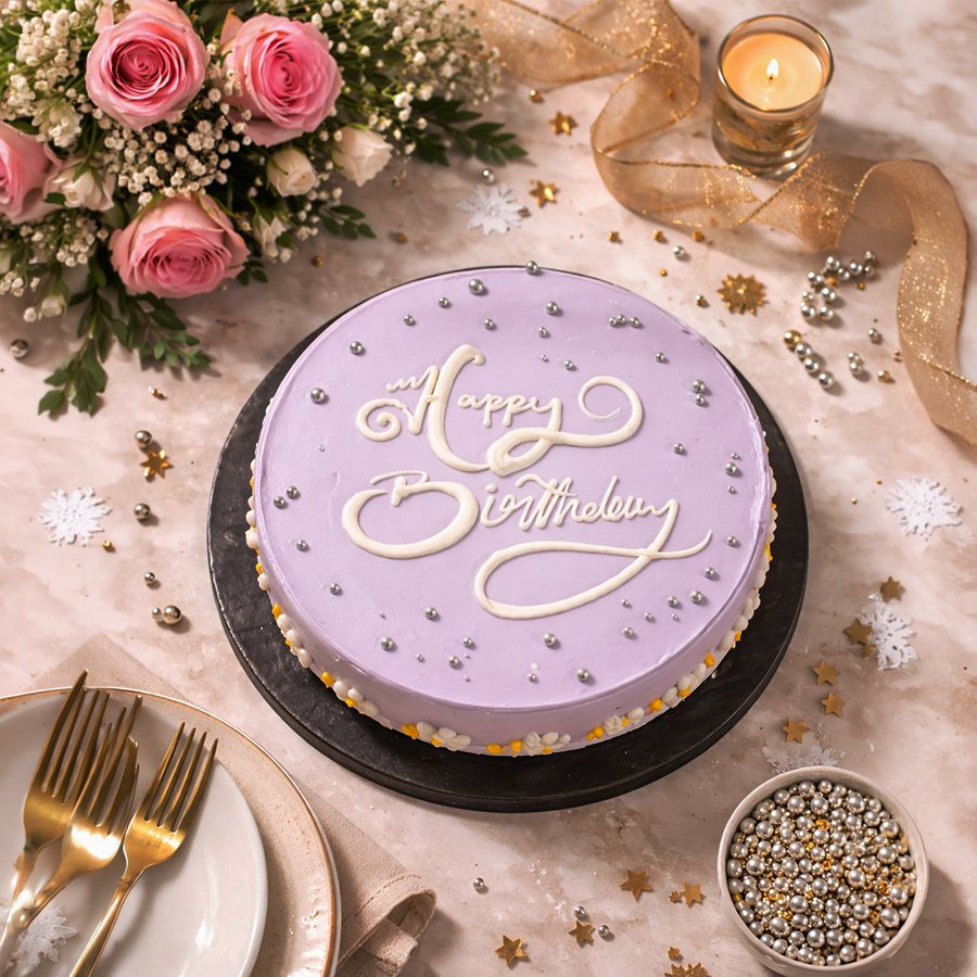Elegant Lavender Birthday Cake with Silver Sprinkles