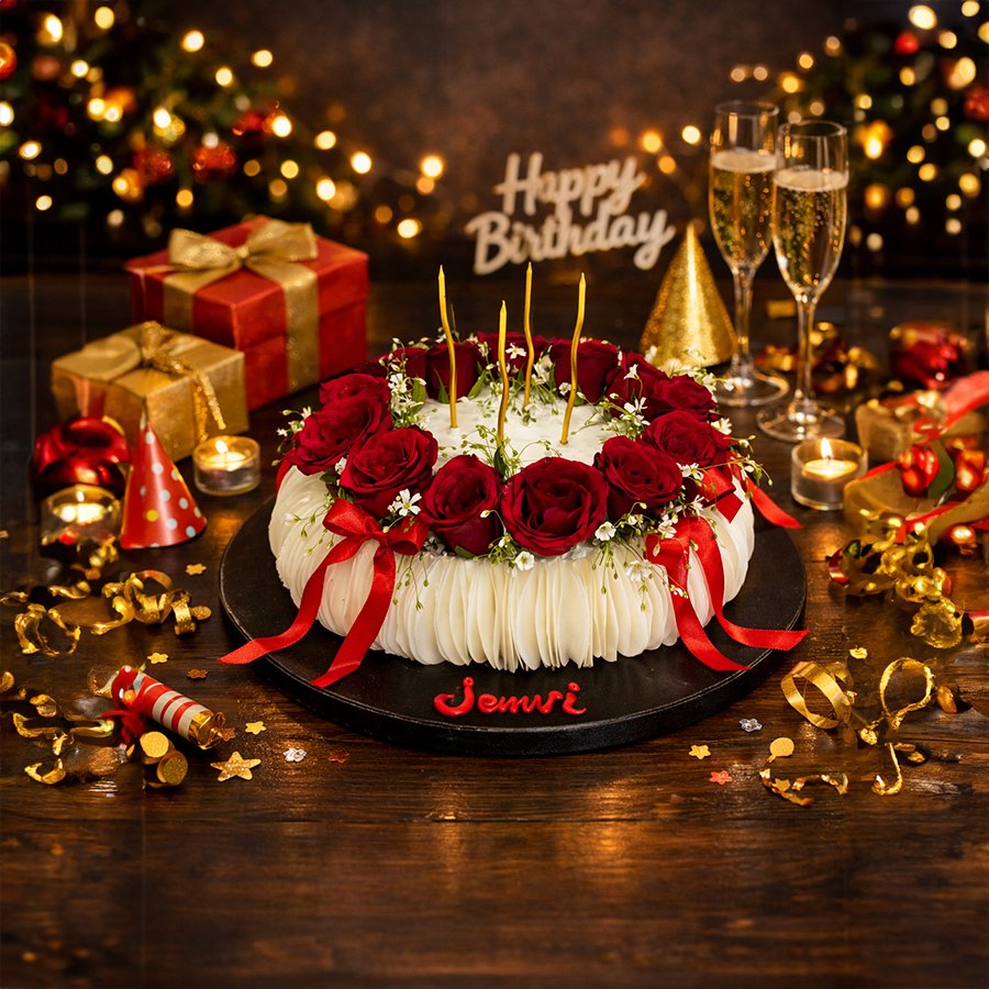 Luxury Red Rose Birthday Ring Cake