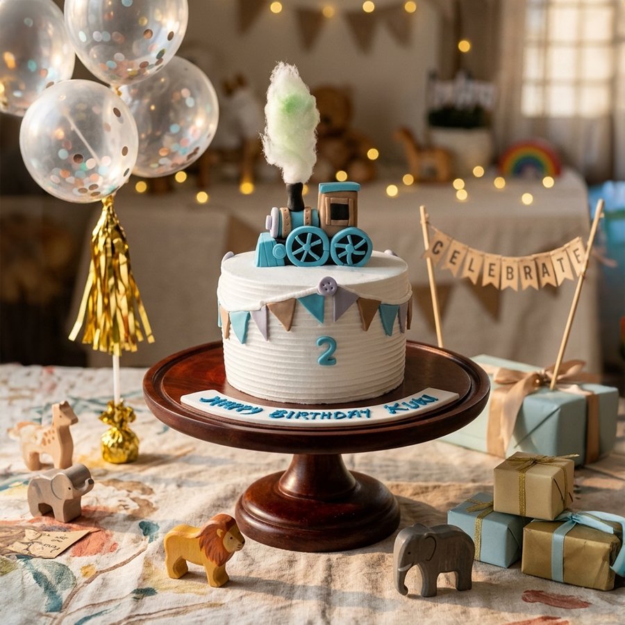 Little Conductor Blue Toy Train Birthday Cake