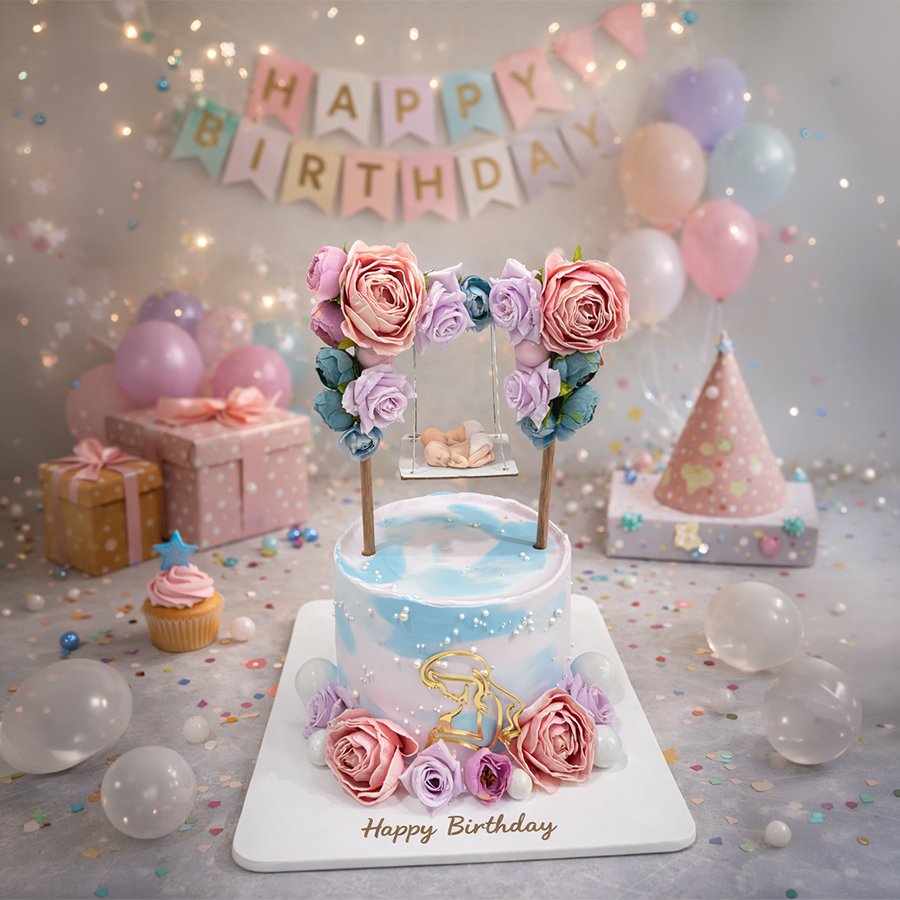 Enchanted Floral Baby Cradle Cake