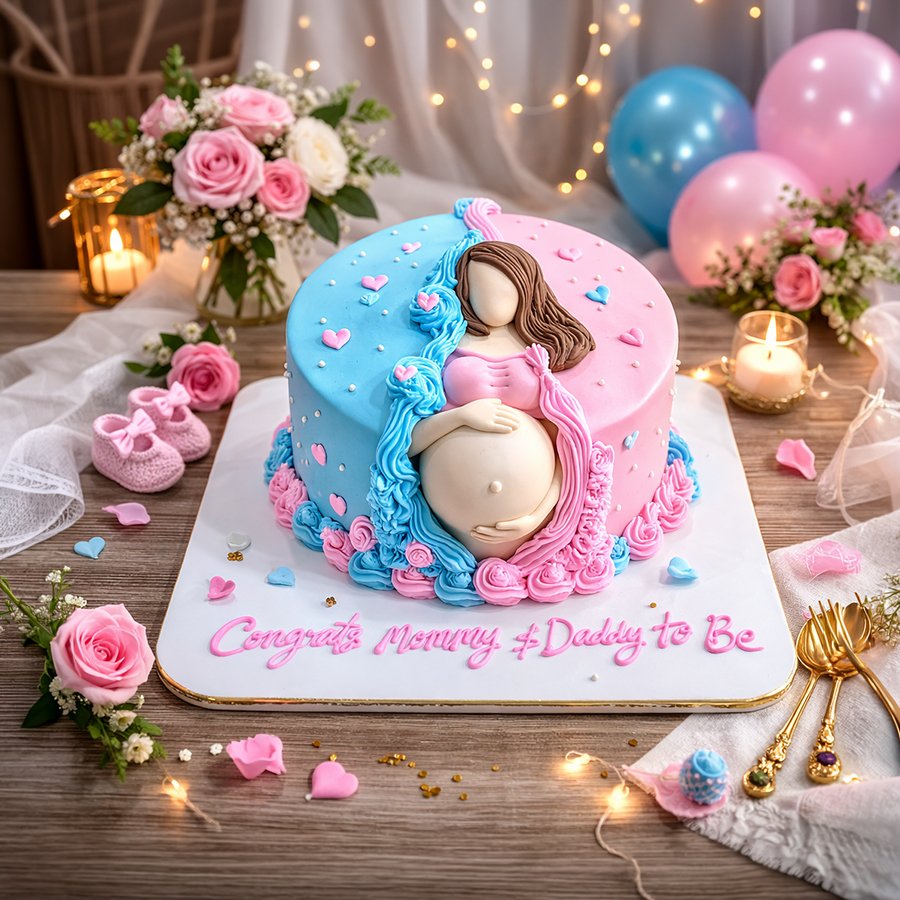 Half-Blue Half-Pink Maternity Celebration Cake