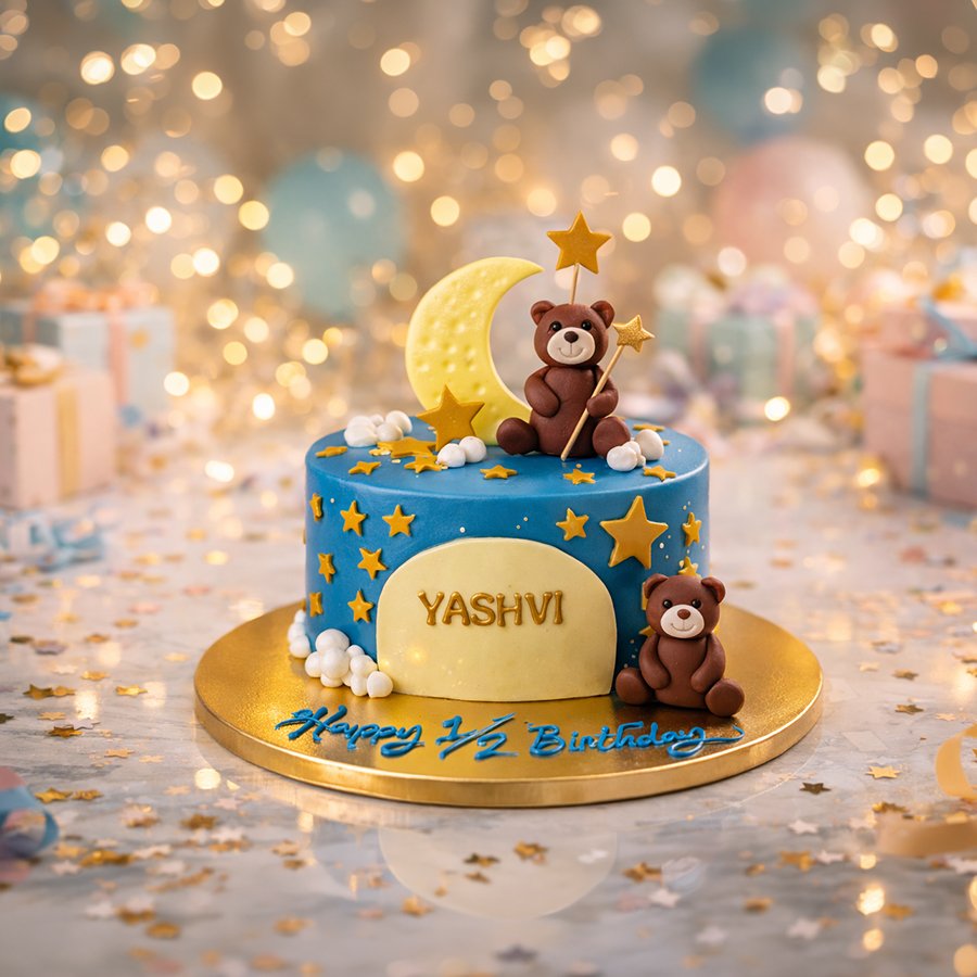 Sleepy Teddy Bear Half-Birthday Cake