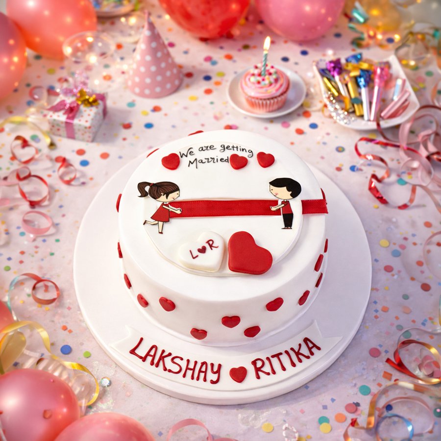 Cute Couple "Getting Married" Engagement Cake