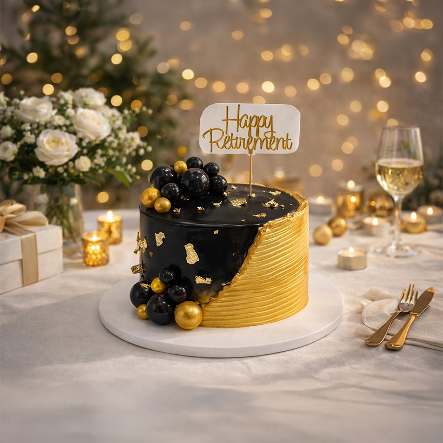 Luxury Black & Gold Retirement Cake