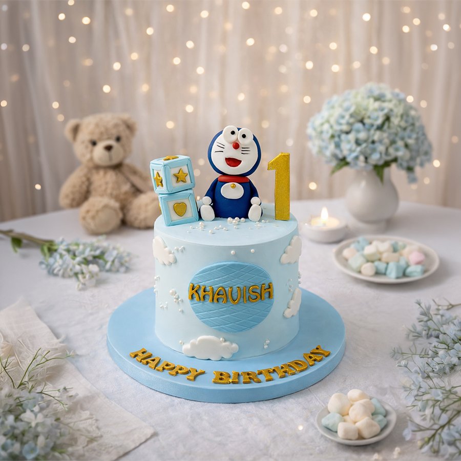 Doraemon Theme First Birthday Cake