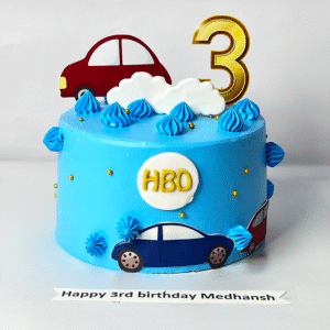 Blue Car Theme Two Tier Birthday Cake