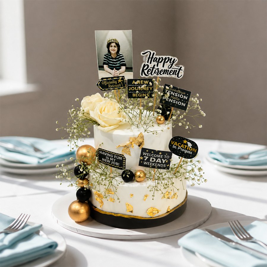 Elegant Gold & Floral Retirement Celebration Cake