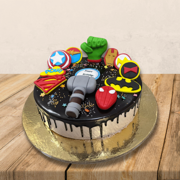 Bold Red & Black Webbed Superhero Cake
