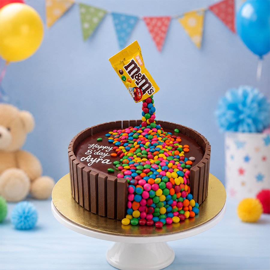 Anti-Gravity M&M's & KitKat Chocolate Birthday Cake