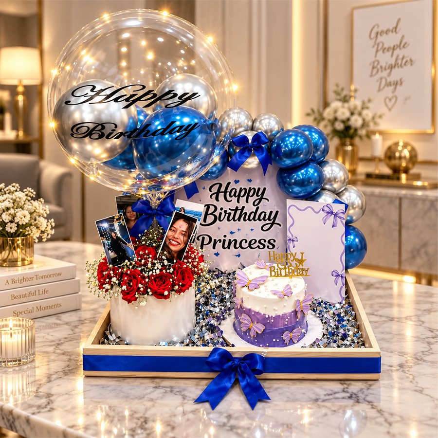Royal Blue & Silver Princess Birthday Hamper