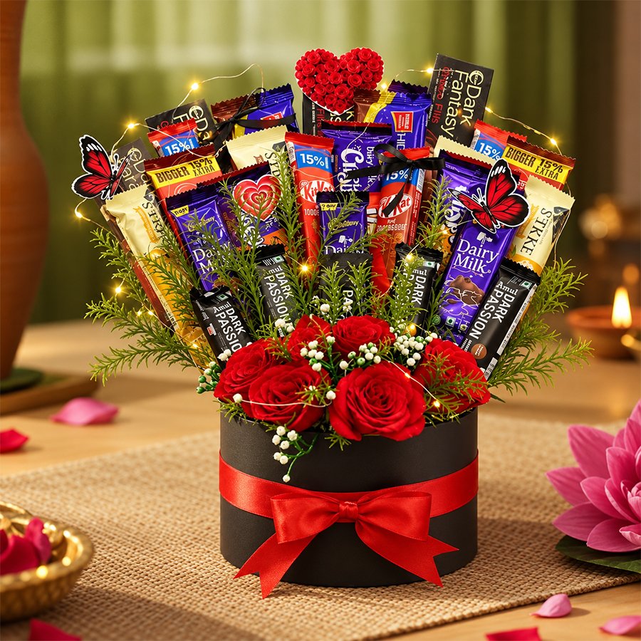 Midnight Sparkle Chocolate & Rose Bouquet Box