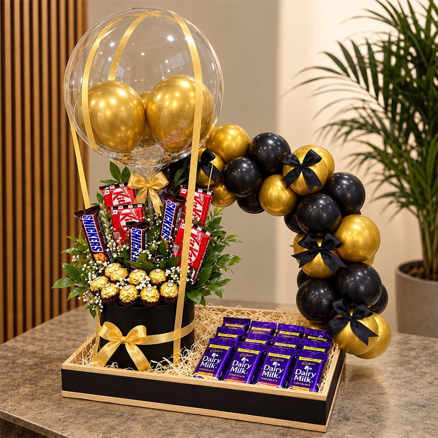 Golden Cascade Premium Chocolate & Balloon Tray