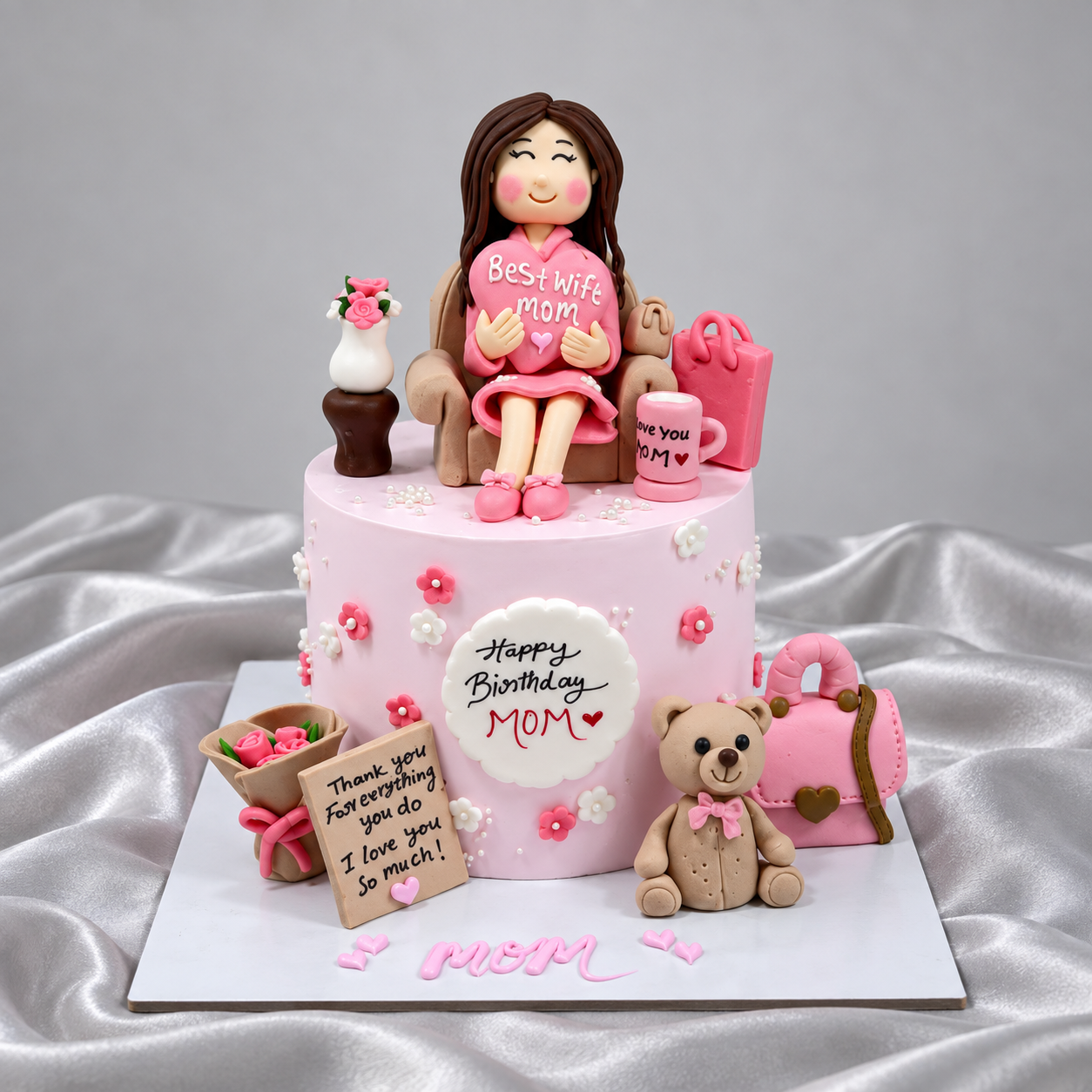 Super Mom & Best Wife Pink Theme Cake