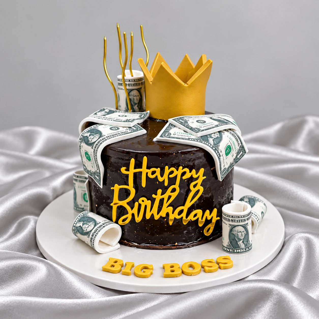 Big Boss Dollar Bill & Crown Chocolate Cake