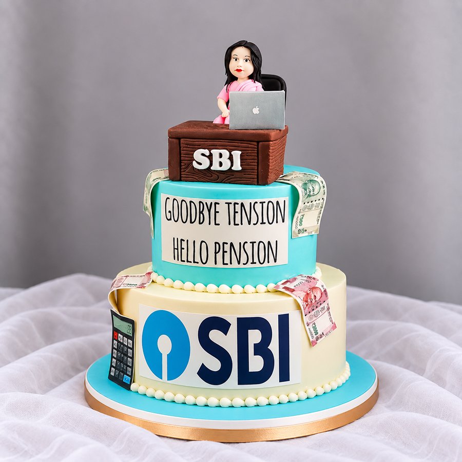 SBI Bank "Goodbye Tension Hello Pension" Retirement Cake