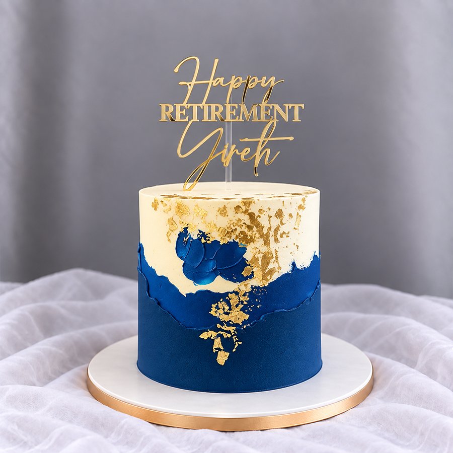 Modern Navy & Gold Foil Custom Retirement Cake