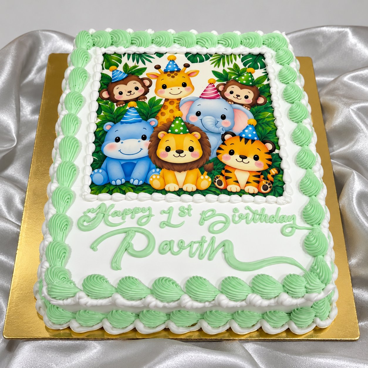 Jungle Safari Animal 1st Birthday Sheet Cake
