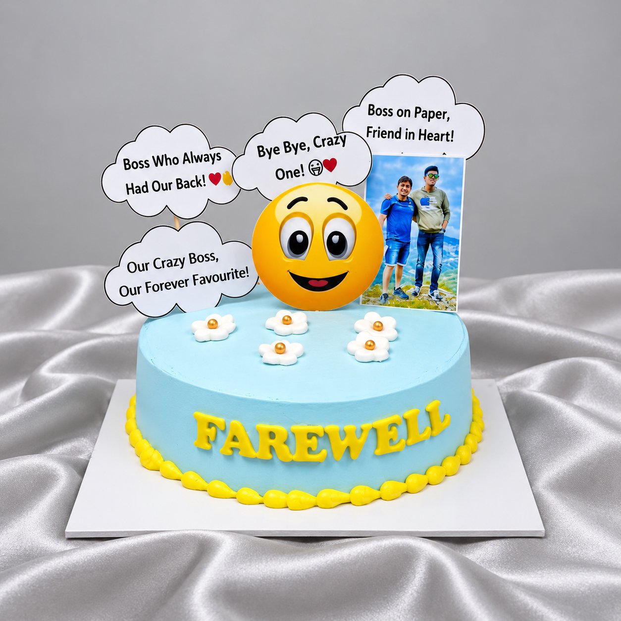 Fun Emoji Farewell Boss Cake