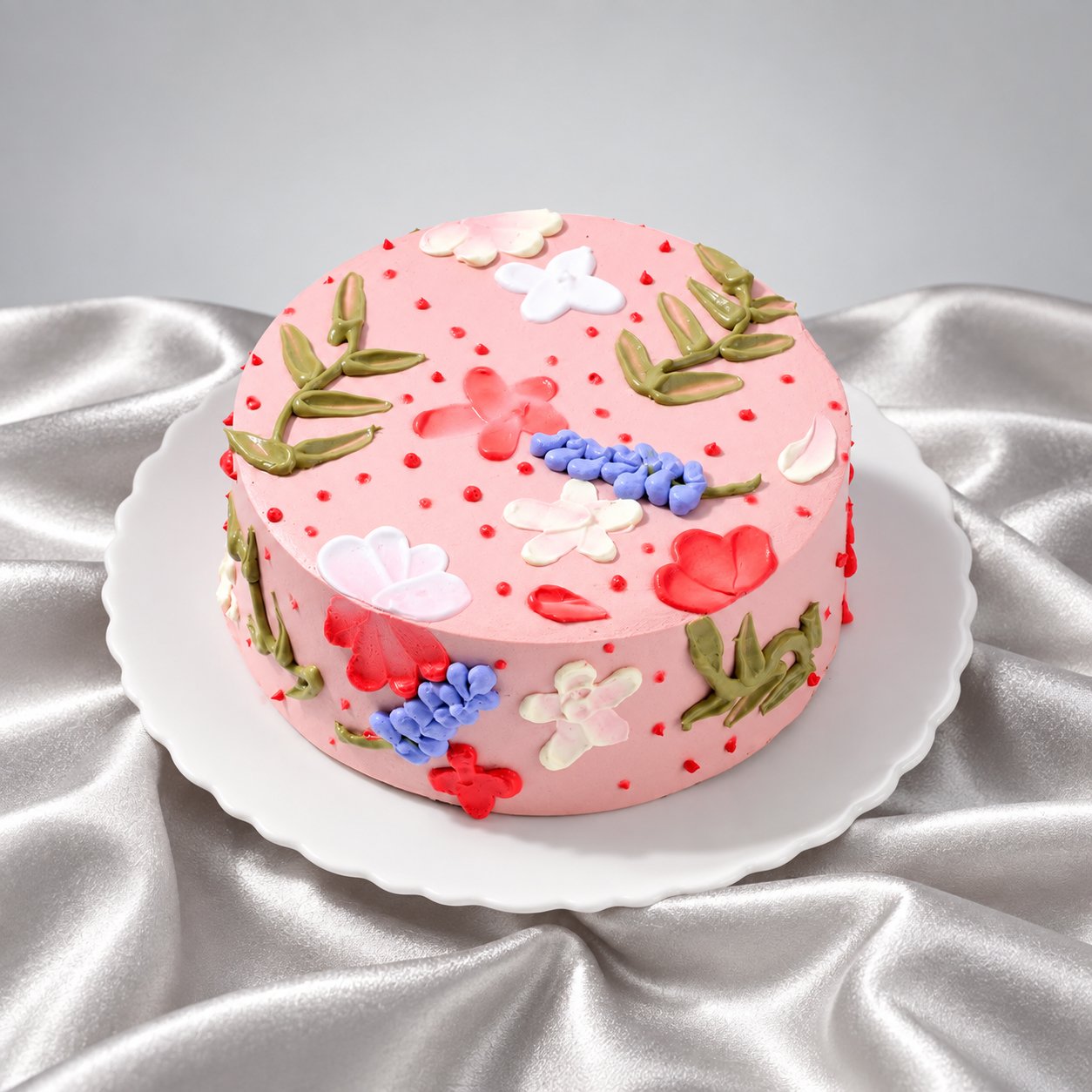 Pink Floral Palette Knife Buttercream Cake