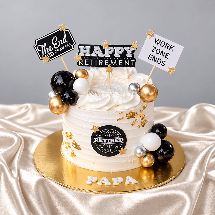 Black & Gold "End of an Era" Retirement Cake