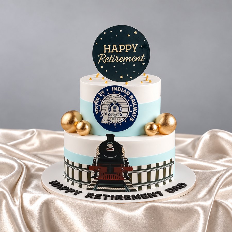 Indian Railways Themed Happy Retirement Cake