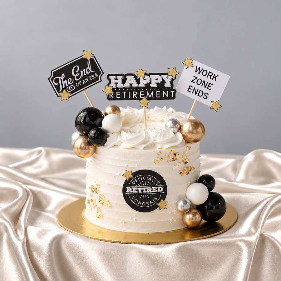 Black & Gold "Officially Retired" Celebration Cake