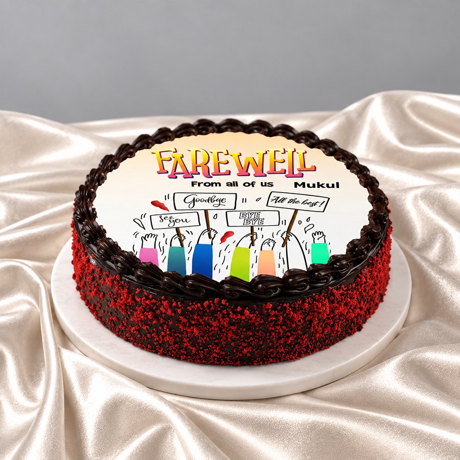 Chocolate Red Crumb Illustration Farewell Cake