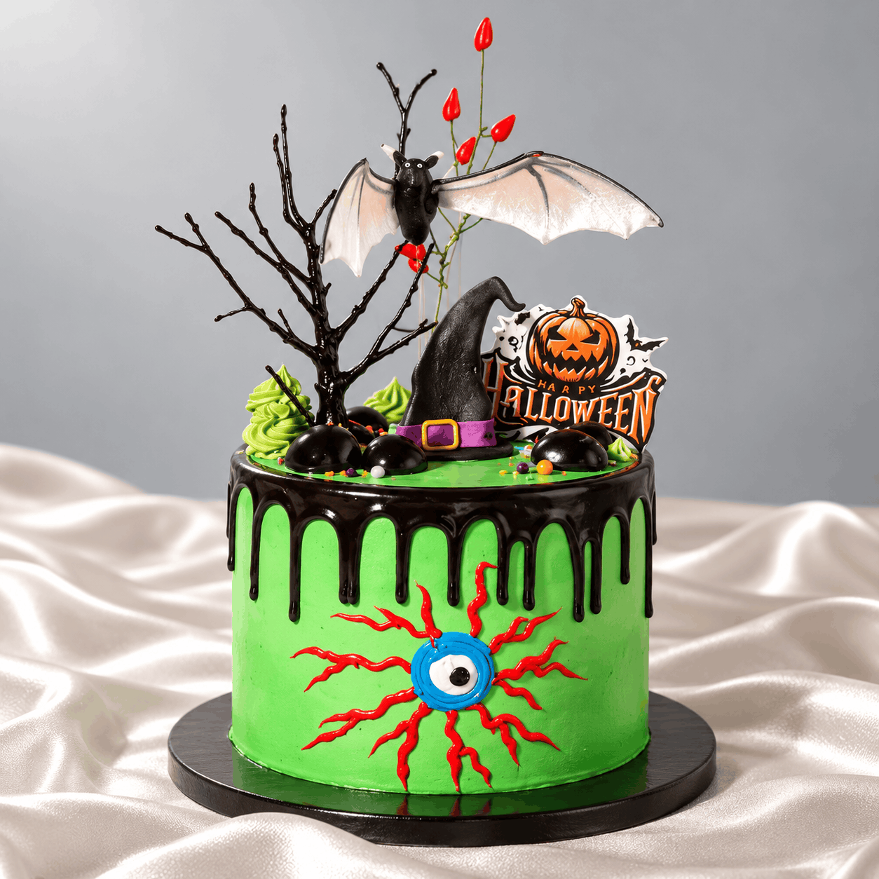 Green Halloween Drip Cake