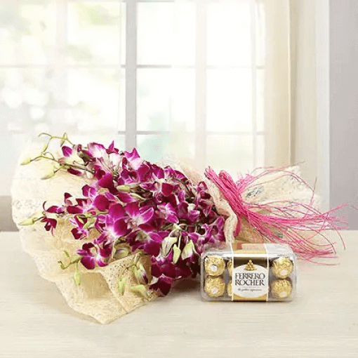 purple-orchids-bouquet-with-ferrero-rocher