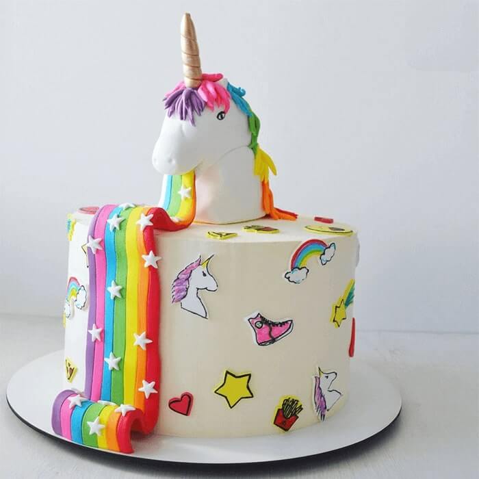 Sugar art rainbow unicorn birthday cake - Atelier Eleni