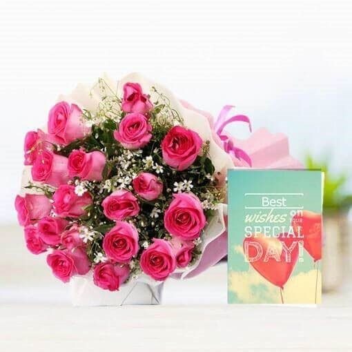 30 Pink Roses N Card