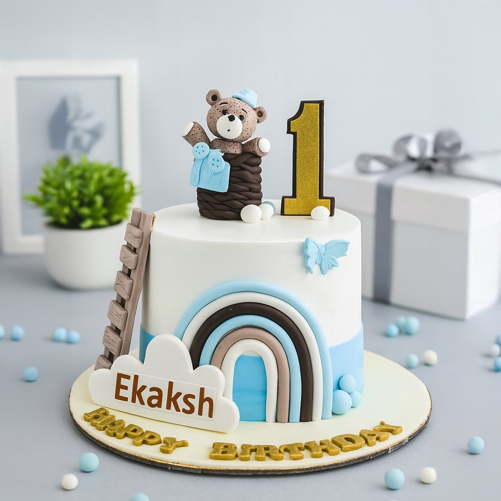 Whimsical Bear and Rainbow Cake