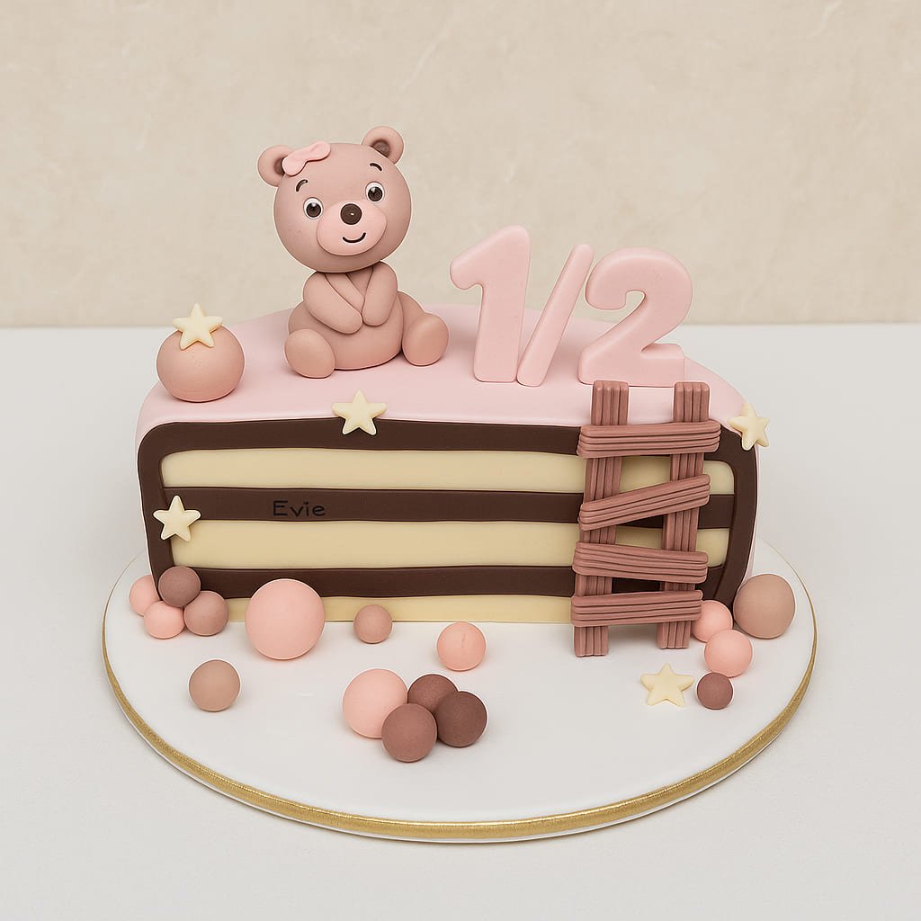 Pink Teddy Half Birthday Cake