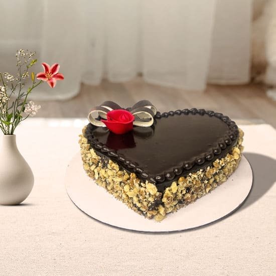 Chocolate Walnut Heart Shape Cake