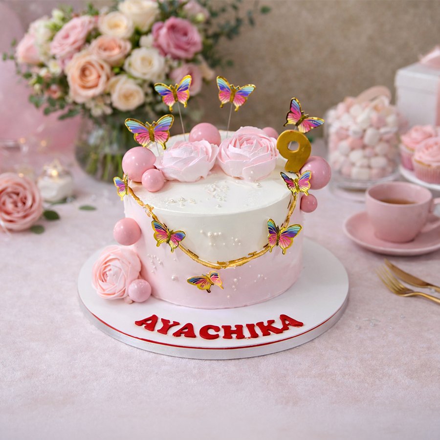 Enchanted Garden Butterfly & Pink Rose Cake