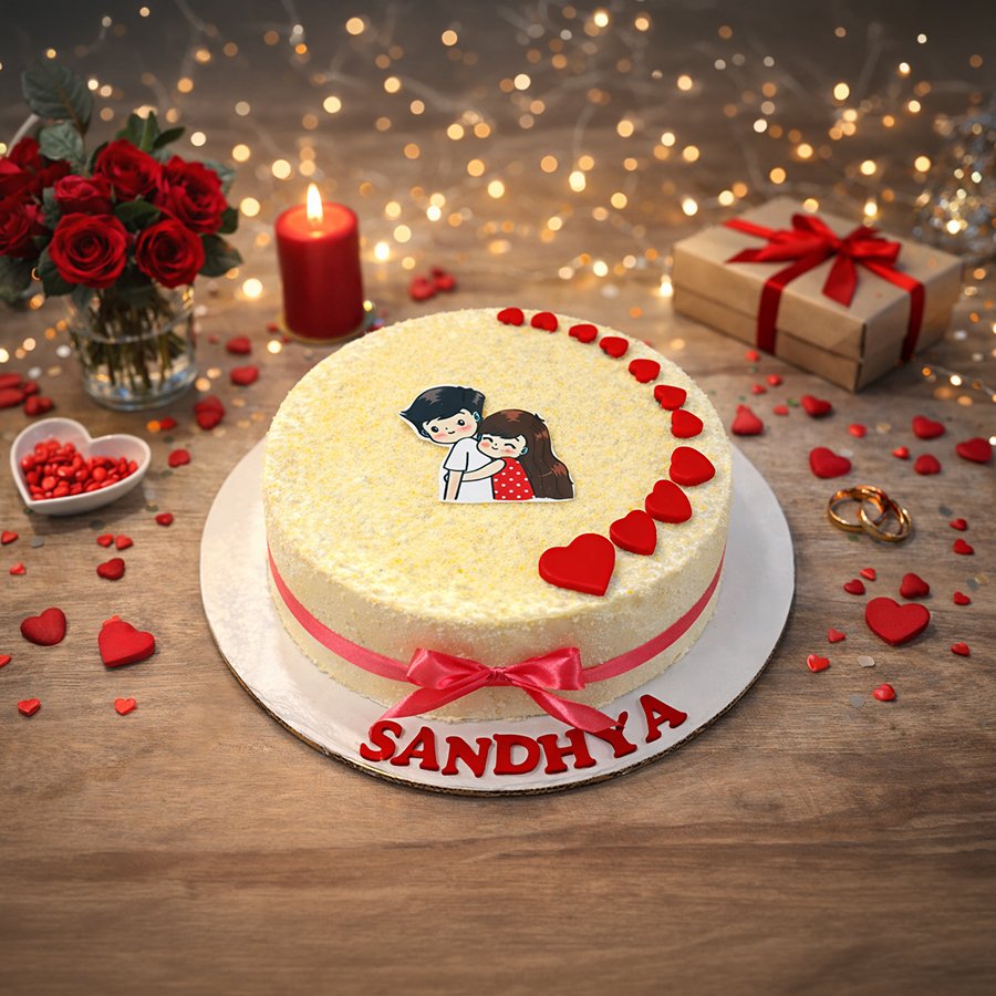 Sweetheart Couple Anniversary Cake with Red Hearts